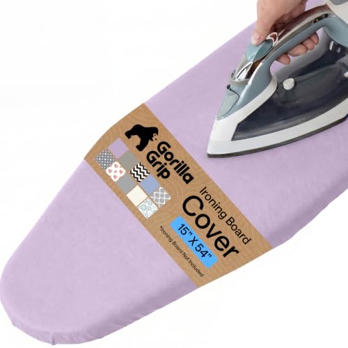 Image of GORILLA GRIP Reflective Silicone Ironing Board Cover, 15x54, Hook and Loop Fastener Straps, Fits Large and Standard Boards, Pads Resist Scorching and Staining, Elastic Edge Thick Padding, Light Purple