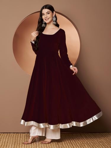Image of KZA Women's Georgette Hand Embroidered Flared Anarkali Suit for Women | Full Sleeves Flare Anarkali Dress for Woman | Ethnic Flared Anarkali Kurta for Women