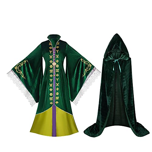 DOUH Winifred Sanderson Cosplay, Witch Costume for Women, Femmes Robes Déguisements Médiévale Renaissance Parti Costume Vintage Halloween Cosplay avec Cape Perruque et Accessoires Cover
