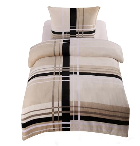 one-home Winter Bettwäsche gestreift grafisch modern Teddy Plüsch Cashmere Touch Nicki Coral...