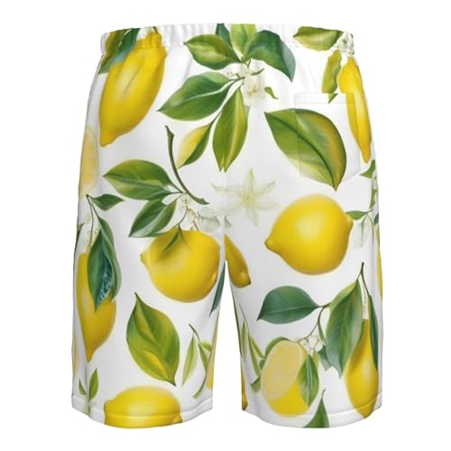 CPAQasg Short de bain pour homme imprimé citrons tropicaux frais - Short de bain - Vacances d'été - Sports - Essentiels de voyage, blanc, 3XL taille courte – vue 7