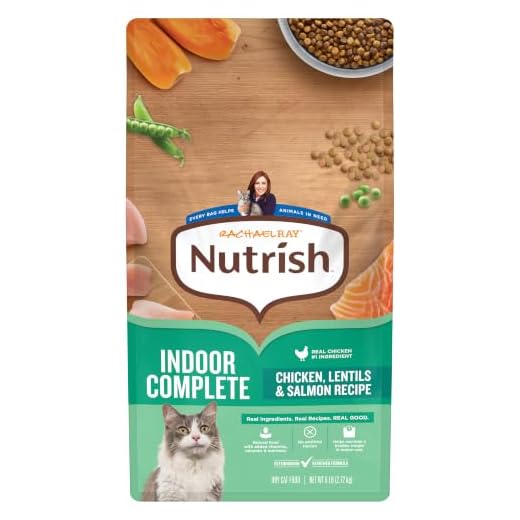 Rachael Ray Nutrish Indoor Complete Premium Natural Dry Cat Food, Chicken with Lentils & Salmon Recipe, 6 Pounds (Packaging May Vary)