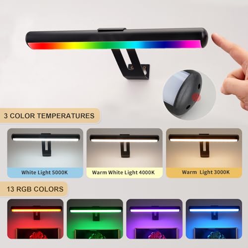 Image of Picture Light, Battery Operated Picture Light with Remote, Rechargeable Picture Frame Light, 32 LED, 16 Color Changing, Art Light for Paintings for Display, Picture-Black