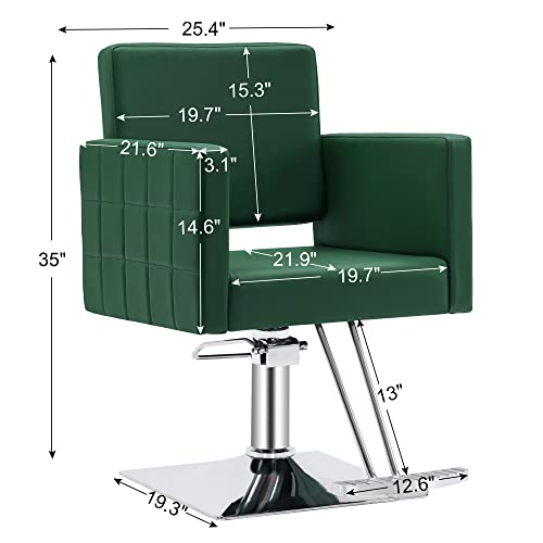 BarberPub Salon Chair for Hair Stylist, Hydraulic Stylist Chair, Adjustable Height, PVC Leather, 360 Degrees Swivel, Barbershop, Home Salon, Adult 8821 (Green)