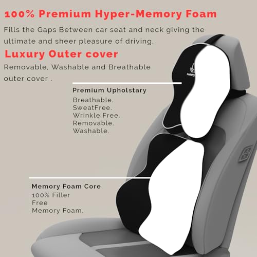 Image of MRRON Orthopedic Memory Foam Lumbar Backrest & Neck Rest Cushion for Car Seat - Ergonomic Car Back & Neck Support Pillow Combo - Pain Relief for Long Drives, Sciatica, Posture (Black, Long Back)