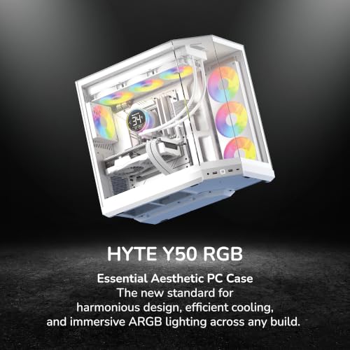 Image of HYTE Y50 RGB Essential Aesthetic Gaming PC Case - 4 Included aRGB Fans (1x 120mm + 1x 360mm Reverse) - Dual Chamber ATX Desktop Chassis - Rear Connect Motherboard Compatible - Snow White