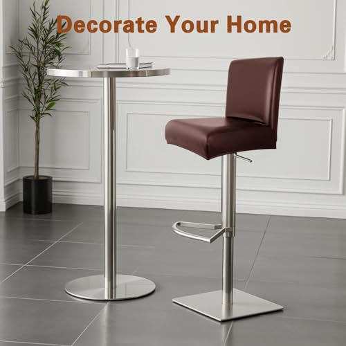 Image of PU Leather Bar Stool Covers with Backs, 6 Pack Stretch Waterproof Bar Stool Chair Covers Washable & Comfortable Barstool Covers Slipcovers with Back for Pub /Counter /Dining Room Decoration (Coffee)