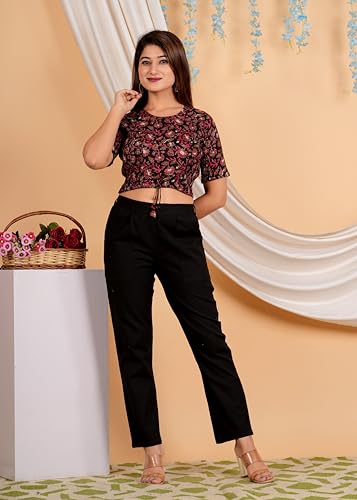 Image of Yash Gallery Women's Cotton Zig-Zag Printed Regular Regular Fit Short Sleeve Blouse