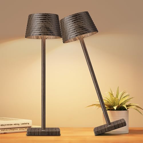 2Pack Cordless Table Lamps Rechargeable,Battery 6000mAh LED Portable Lights for Outdoor/Patio/Restaurant/Indoor Desk Lamp - IP54 Waterproof 3 Colors Stepless Dimming (2pack Walnut)