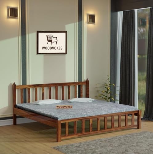Image of Sheesham Wood King Size Bed Without Storage Double Bed Furniture Elegant and Functional Bedroom Living Room