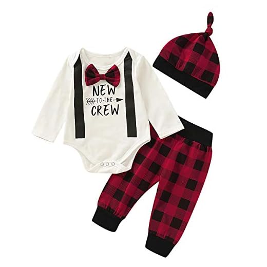 DERCLIVE 3 st/set baby småbarn kläder kostym sparkdräkt + rutiga byxor + hatt