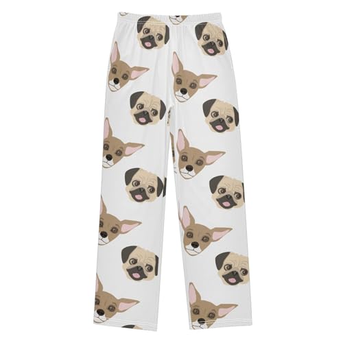 Boys' Pants Pug and Chihuahua Dogs White Long Bottoms Jogger Pants Elastic Waist Trousers with Pockets S-XL