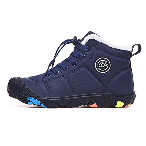 Eliogn Boys Girls Snow Boots Winter Warm High-Top Shoes Outdoor Sports Non-Slip Hiking Shoes Winter Shoes for Kids Blue 302