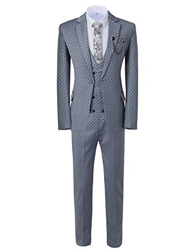 Ceehuteey Mens Suit 3 Piece Polka Dots Suit Notch Lapel Wedding Groom Tuxedos Fashion Groomsmen Suit4
