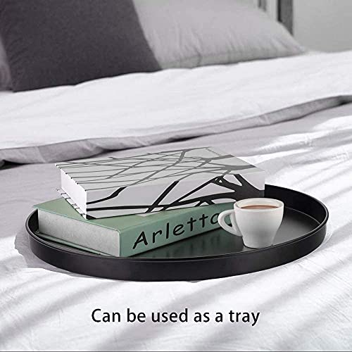 Tray Metal End Table Side Table Round Tray Removable Tray Outdoor & Indoor Drink Snack Coffee Table Telephone Table (Ancient Pine) #TOP3