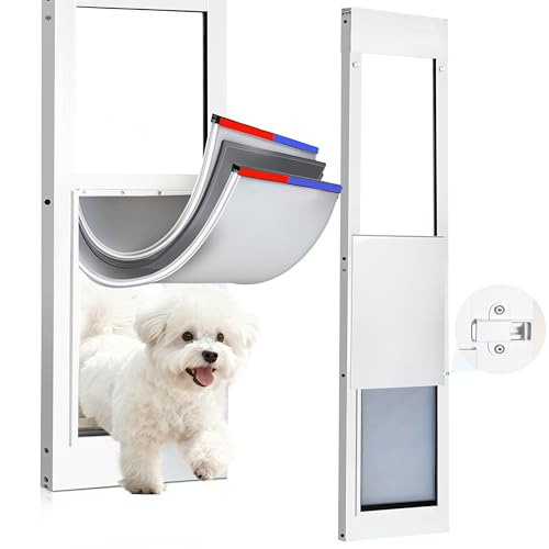 【Weatherproof Thicken】 Dog Door for Sliding Glass Door,Anti Deform,3‑Layer Reinforced Insulated Door Flap,Dual Magnetic Weather‑Seal,Fit 93‑97" Sliding Door;Fit Dog:Shoulder Ht＜11";Body Wd＜7"