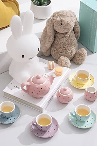 Tea Set Girls Porcelain Tea Set For Little Girls Tea Set For Little Girls Polka Dot Design And Colorful Color With For Boy And Gril Birthday Party Or Gift Life #TOP2