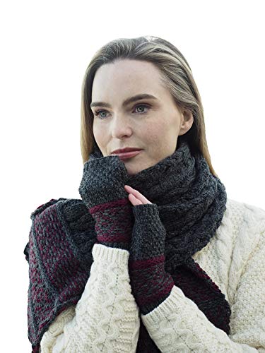 Aran Crafts Irish Soft Cable Knitted Fairisle Mittens, 100% Merino Wool, Authentic & Traditional, Fisherman Sweater-Style Knit, Made In Ireland, X5079-Char Charcoal #TOP26