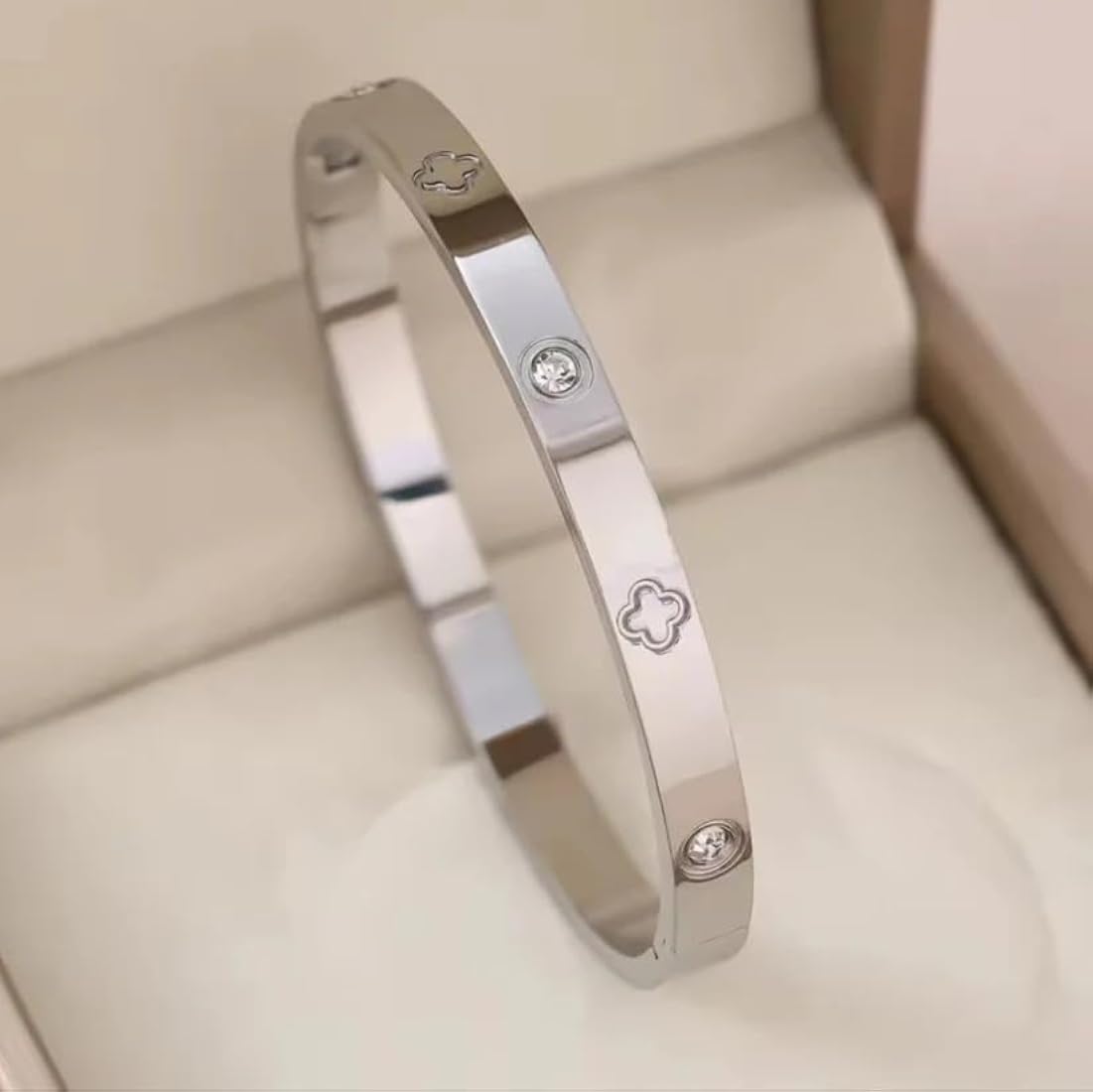 Buy Orbit Bling Anti-Tarnish Silver Clover Crystal Bracelet at