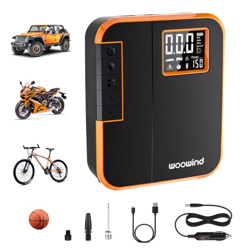 Woowind Inflador Ruedas Eléctrico De Compresor De Aire Portátil, Bomba De Aire Eléctrica Recargable para Coche, Bicicleta, Motocicleta, Pelotas(Naranja)