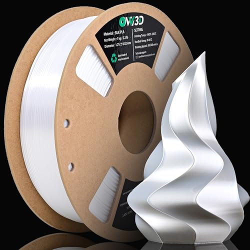 Image of OVV3D Silk PLA Filament 1.75mm, Upgrade White PLA Filament 3D Printer Filament, Silk White 3D Printing Filament, 3D Filament 1.75 + /- 0.02mm, Silk 1.75 PLA Filament for 3D Printer and 3D Pen, 1kg