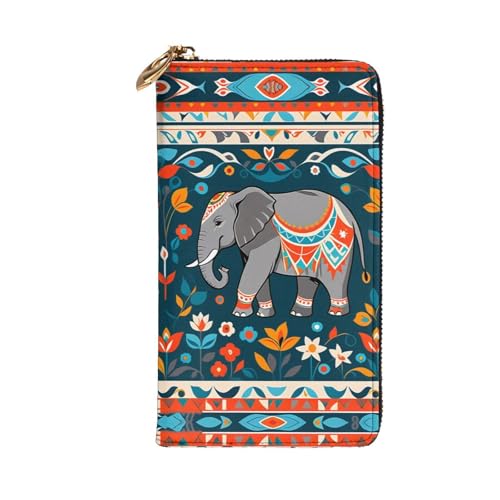 Women's Long Cash Wallet, PU Leather Elegant Clutch Change Purses with Zipper, Travel, Gifts (Elephant Pattern Print)2