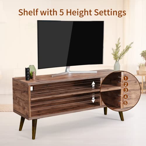 Retro Tv Stand With Storage Cabinet For Tvs Up To 55 Inch, Tv Console For Media, Mid Century Modern Tv Stand & Entertainment Center, Wooden Tv Stand For Living Room/Bedroom, Walnut, Aprts01Wn #TOP3