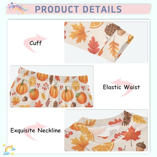 Pajama Sets Long Sleeve Autumn Themed Pumpkins Pattern Soft Comfy Sleepwear 2 Piece PJS 3-8T4