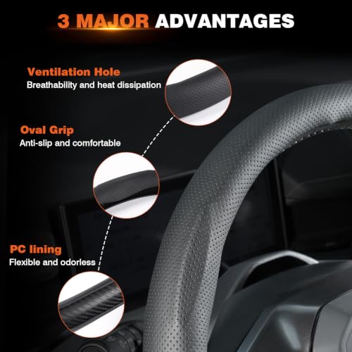 Image of Cartist Upgrade Steering Wheel Cover Universal for Car, PC Strength and PVC Leather for Steering Wheel Protector, Breathable Non-Slip Enhance Driving Experience, Open-Type Easy to Install - Black