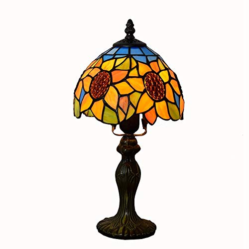 TRENTSNOOK Tiffany Lamp Stained Glass Style Blue Sunflower Bedside Table Lamp 8" Wide 15" Tall for Bedroom Living Room Home Office