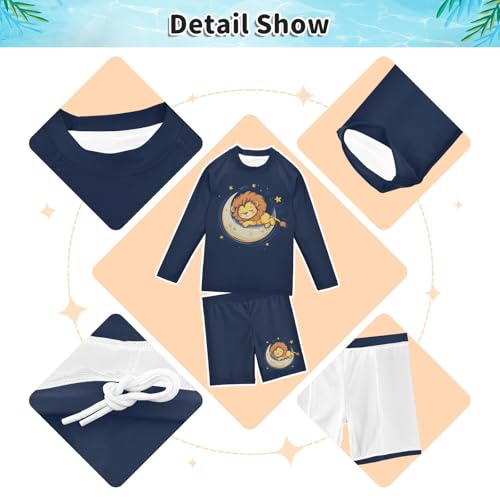 Lion Crescent Toddler Swimsuit Boy 3T Long Sleeve Swimming Shirt Outfit Set with Swim Trunks, 2 Piece3
