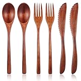 DOPENSPI 6 teiliges Holzbesteck zum Essen, Nanmu Holzgeschirr, wiederverwendbare Holzlöffel, Gabeln, Schaber, Holzbesteck-Set, Besteck-Set für den täglichen Gebrauch, Familie, Zuhause, Reisen, Camping
