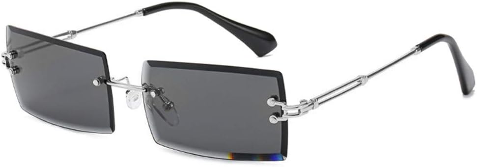 Rimless Rectangle Sunglasses for Women Men Y2K Retro Eyewear UV400
