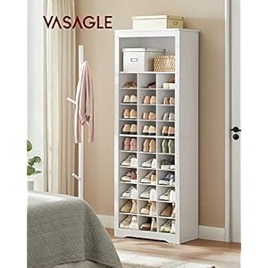 VASAGLE Shoe Storage Cabinet 10 Tier Shoe Rack Organizer Holds Up to 30 Pairs of Shoes for Entryway Bedroom 126 x 248 x 736 Inches White ULBS273T14