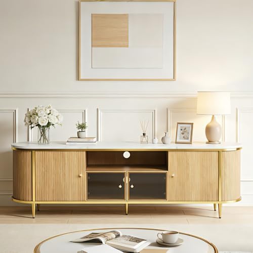 Luxury 70" Fluted TV Stand with Storage, Modern Entertainment Cen...