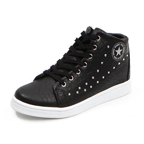 EpicStep Women's Black Casual Studded Faux Leather High Tops Hidden Wedges Fashion Sneakers Shoes 6 M US