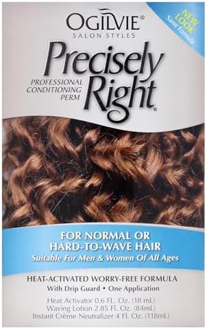 Ogilvie Salon Styles Precisely Right Professional Conditioning Home Perm Kit for Men & Women - For Normal or Hard-to-wave Hair - Heat-activated Worry-free Formula with Drip Guard - 1 Application