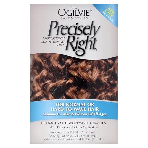 Ogilvie Salon Styles Precisely Right Professional Conditioning Home Perm Kit for Men & Women - For Normal or Hard-to-wave Hair - Heat-activated Worry-free Formula with Drip Guard - 1 Application