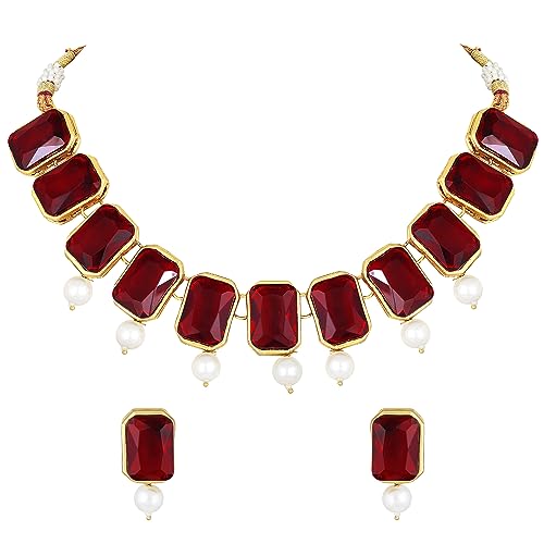 Image of Peora Traditional Crystal Necklace & Jewellery Set Gift for Women
