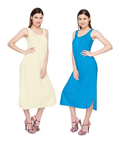 vibha n art of dressing Women's Hosiery Cotton Solid Full Length Camisole (Lemon Yellow, Sky Blue, Free Size) - Combo of 2-picture-20