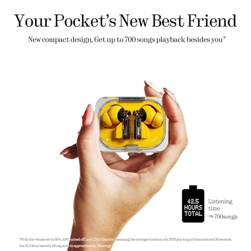 Image of Nothing Ear (a) Wireless Earbuds, 45dB Hybrid Noise Cancelling Earbuds, Hi-Res Audio, Advanced Equaliser, Dual Connect, 6 Mics, 42.5H Playtime Ear Buds Wireless Bluetooth, Yellow