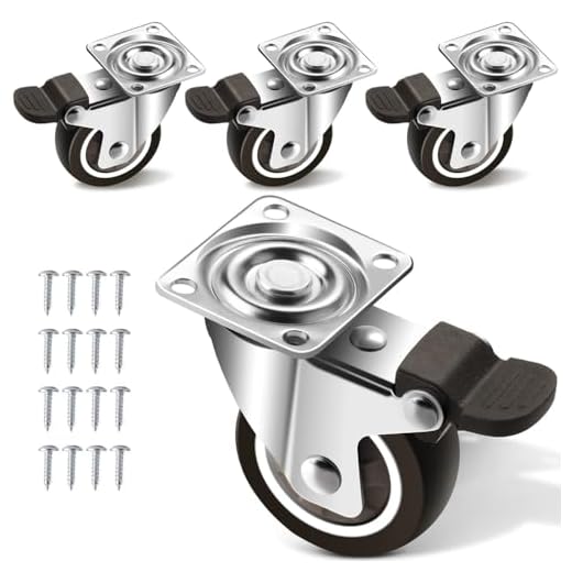 4er Set Möbelrollen 32 mm, Schwerlastrollen mit 4 Bremse, Rollen für Möbel, Transportrollen mit 60kg Gesamtkapazität, 360° Drehbar Lenkrollen, Bockrollen für Tisch (Schwarz, 32mm)