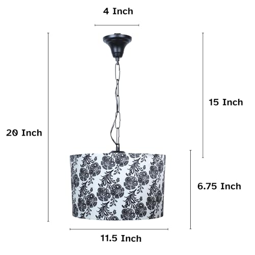 Image of tu casa Filigree Print Fabric Glow Pendent Light Hanging Lamp for Bedroom, Living Room, Lounge, Office, Gifting Area Without Bulb for Home Decoration (Height - 20 inch)