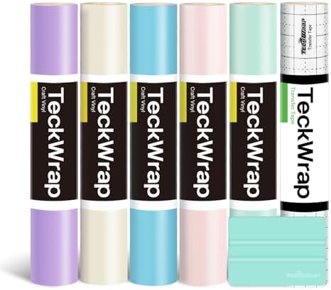 TECKWRAP Permanent Self Adhesive Vinyl Bundle for Craft Cutters 12" x 36" (Matte, Lavender Purple, Ivory White, Cyan Blue, Light Pink, Mint Green)