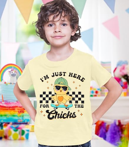 Happy Easter Shirt Boy Girls T-Shirt Funny I'm Just Here for The Chicks Easter Graphic Tee Kids Toddler Short Sleeve Tee Top3