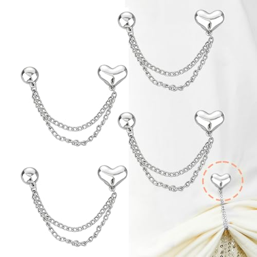 Image of Ouliget Multi-Function Magnetic Clothing Clips,Pinless Brooch Chain Magnetic Buttons Shawl Clips for Hijab, Loose T-Shirt Hems, Sleeves, Collar and Pants Hems,4 Pieces (Silver Love)