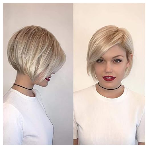 Baruisi Short Blonde Wigs for White Women Layered Synthetic Side Part Straight Bob Wig Halloween Party Cosplay Hair with Wig Cap