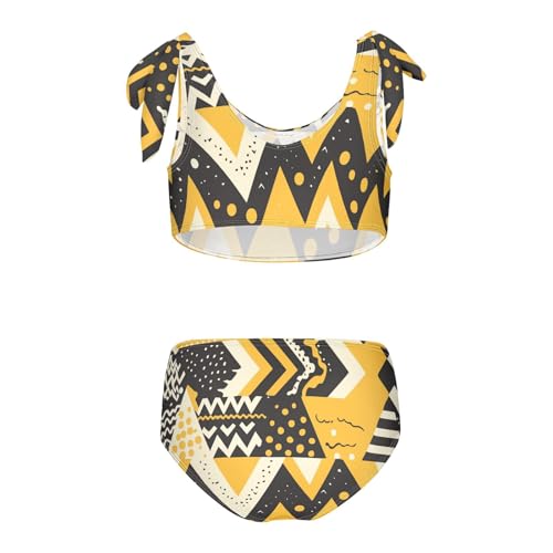 Fashion Zigzag Pattern Yellow Girls 2 Piecing Kids Bikini Set Scoop Neck Swimsuits Swimming Suits Cute Shoulder Strap2