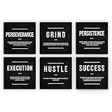 6x Motivational Wall Art Office Decor Canvas Prints Grind Hustle Success Execution Persistence Perseverance Definition Framed Entrepreneur Bundle Set 6 Piece (6x - 30' x 30')