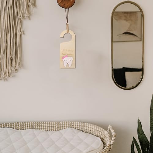 Image of Cute Wooden Tooth Fairy Door Hanger with Money Holder, Comforting Kids with Lost Tooth, Encourage Gift for Boys Girls, Kids Room Pick up Box Sign Decor